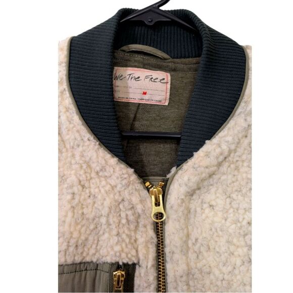 We The Free x Free People Revington Sherpa Jacket Women's Size M - Ivory & Olive - Picture 8 of 9